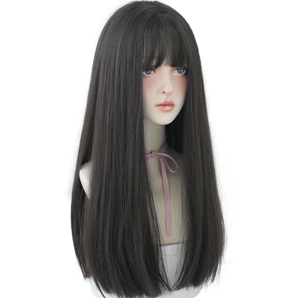 Women Black/brown 22 Inches Long Synthetic Hair Natural Modern Straight Wig